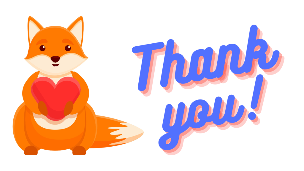 fox with a heart saying thank you